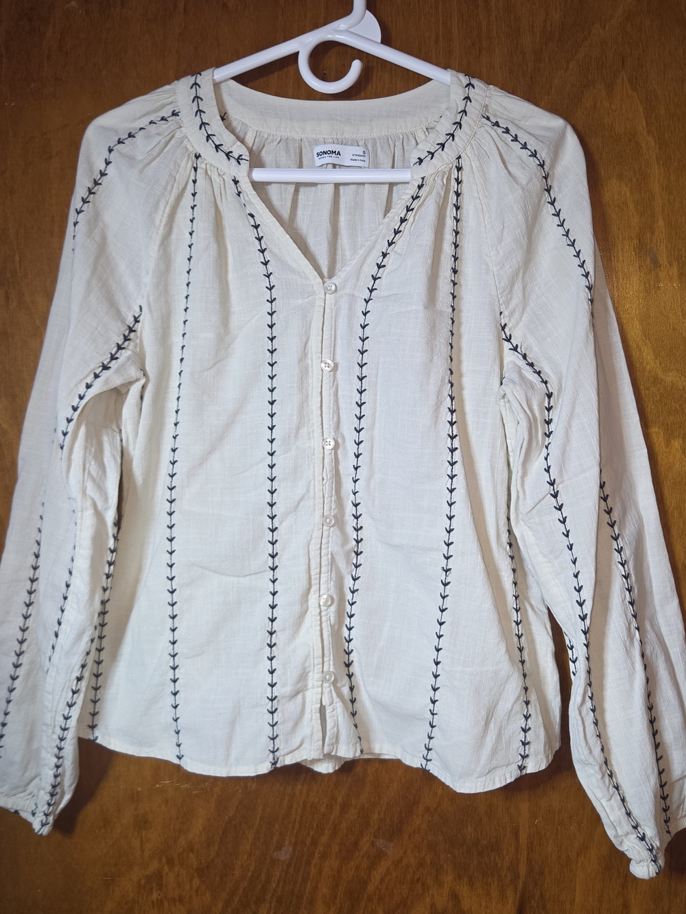 ​Sonoma Goods For Life Cream Embroidered Long Sleeve Peasant Blouse - Size S